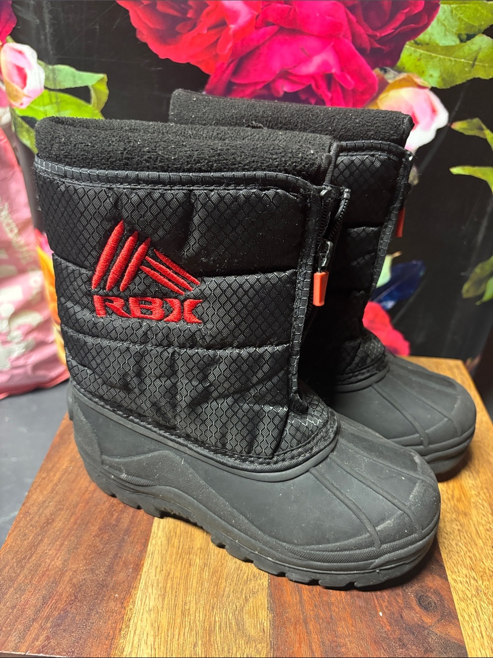 RBX Black Quilted Snow Boots with Red Logo Accent